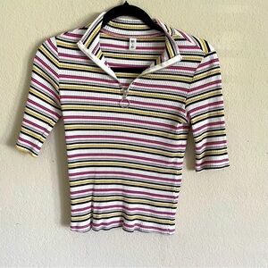 BP woman y2k crop top size S striped yellow pink causal ribbed youth feminine